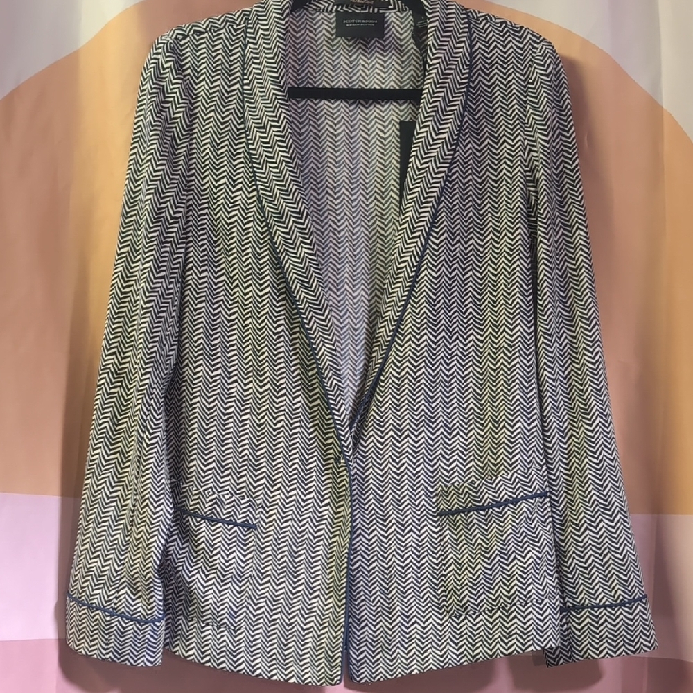 NWT Scotch And Soda Black and White Chevron Relaxed Blazer
